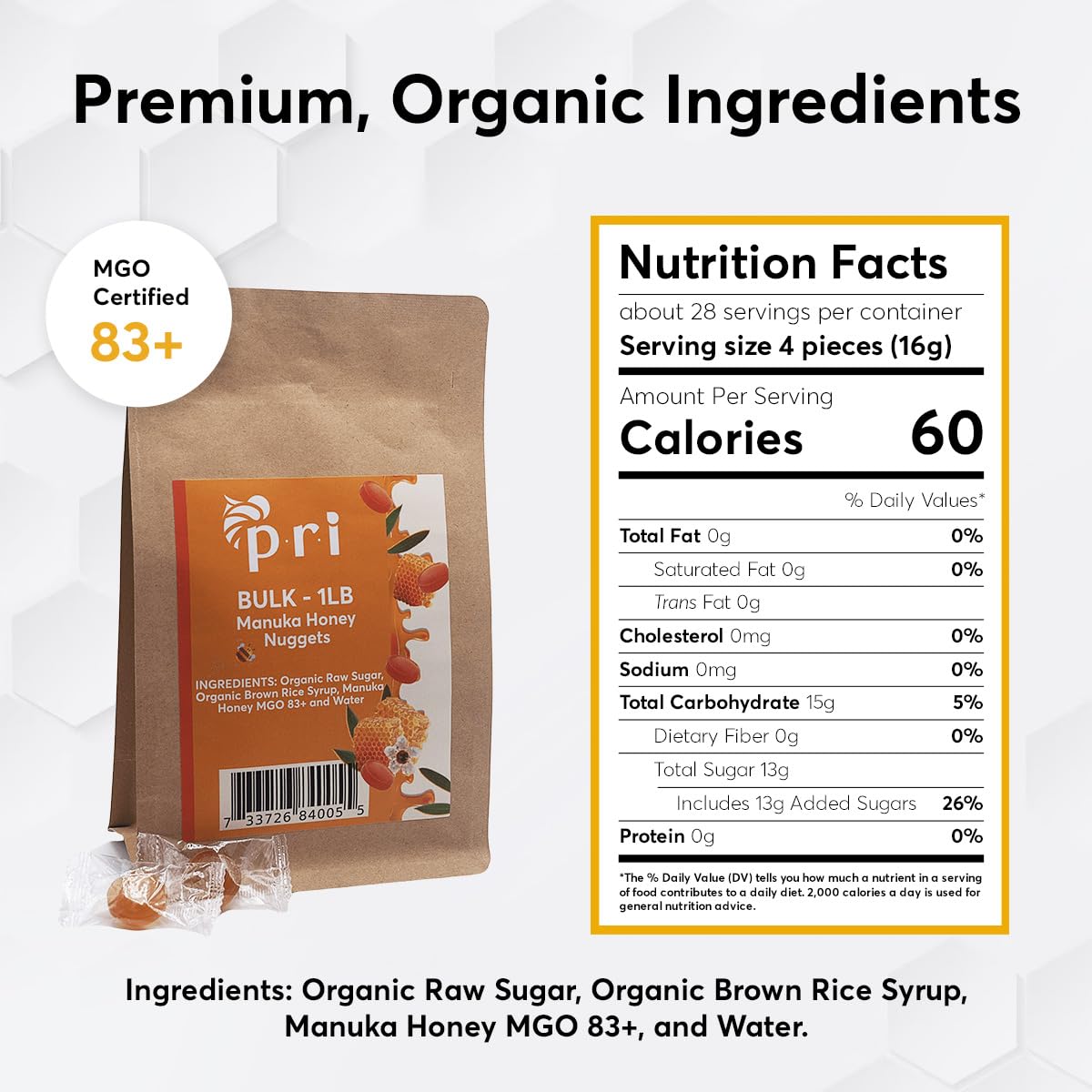 P.R.I Manuka Nuggets made in New Zealand with real Manuka honey