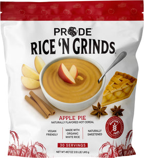 Pride Foods Rice 'N Grinds Apple Pie flakes close-up for gluten-free, tasty mornings.