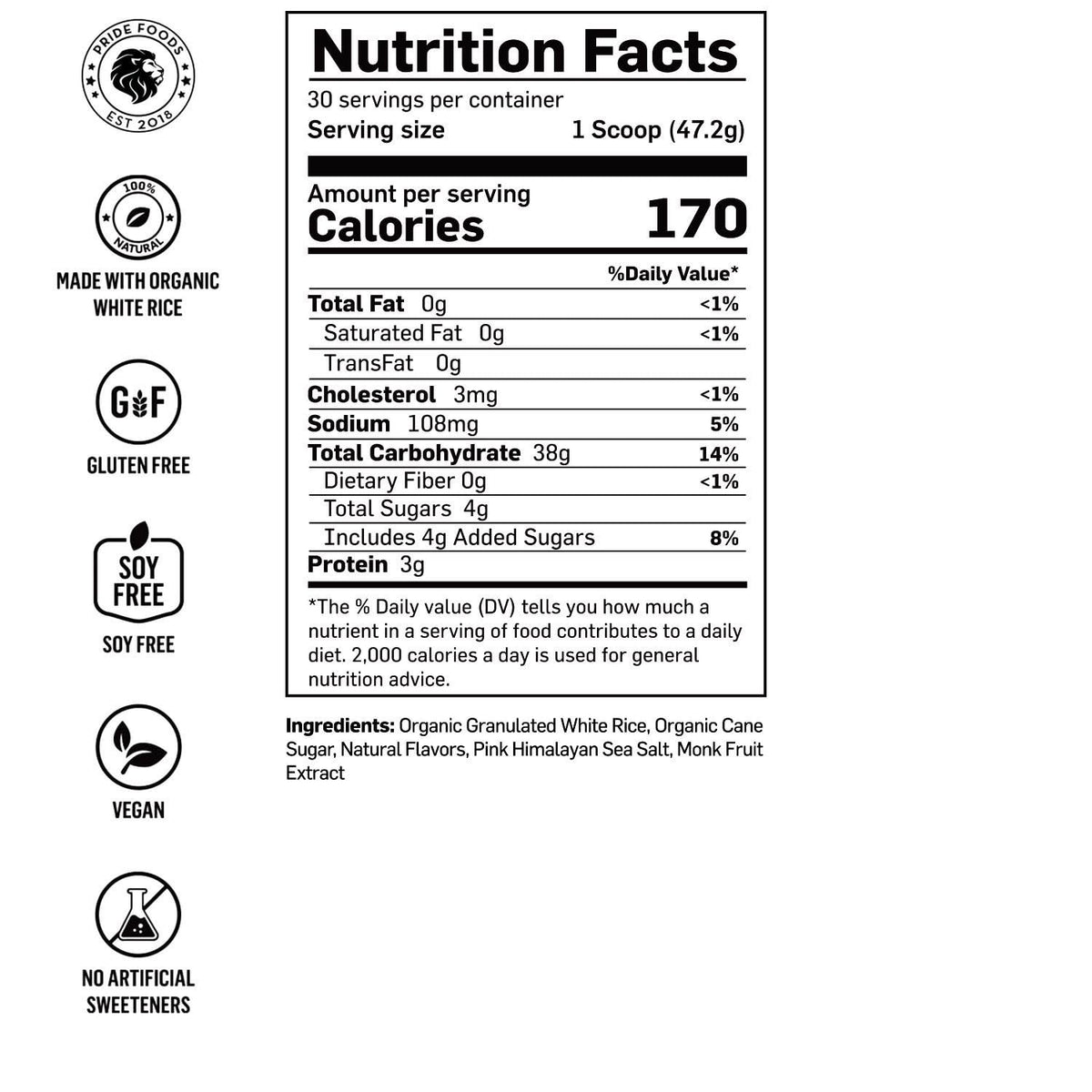 Pride Foods Rice 'N Grinds Apple Pie pack-shot shows gluten-free, non-GMO cereal for quick mornings.