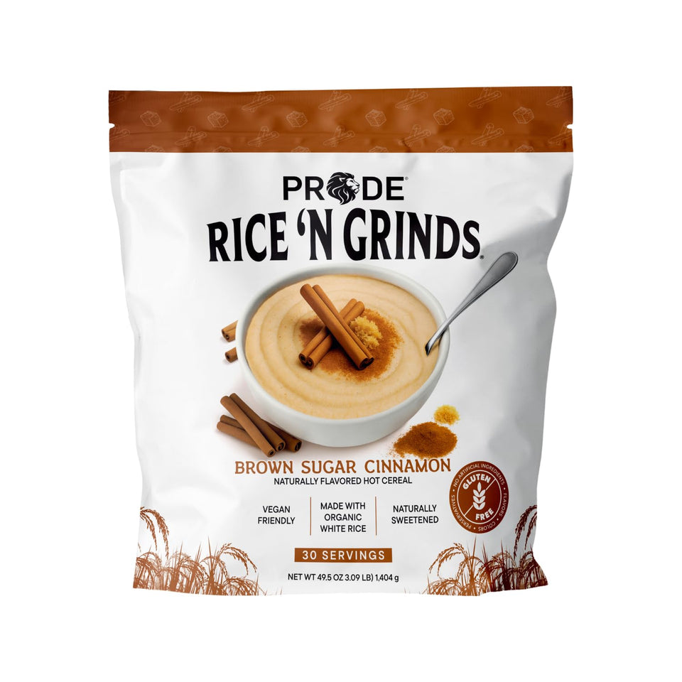 Pride Foods Rice 'N Grinds in a steaming bowl for a comforting, quick breakfast.