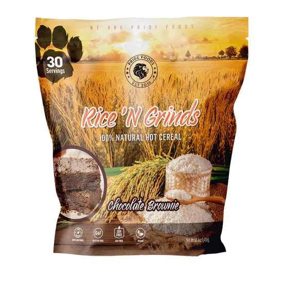 Pride Foods Rice ’N Grinds natural ingredients showcase a simple, low-fat breakfast.