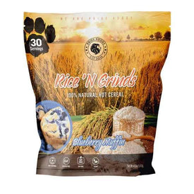 Pride Foods Rice 'N Grinds blueberry muffin packaging, low-fat comfort breakfast.
