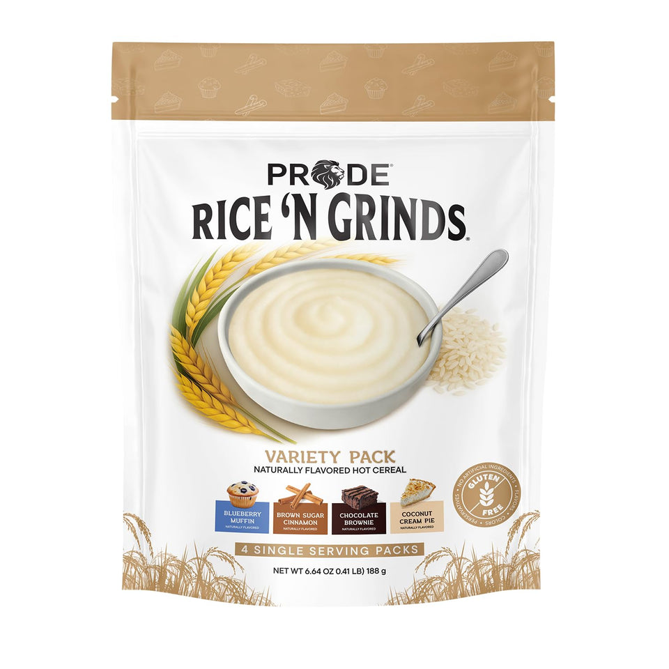 Pride Foods Rice N Grinds variety pack bowls for quick, flavorful breakfasts