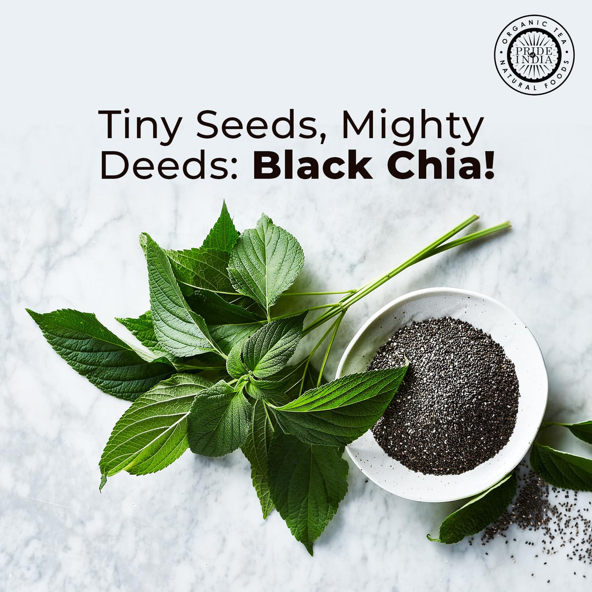 Pride Of India Black Chia Seeds in a smoothie for omega-3 nutrition.