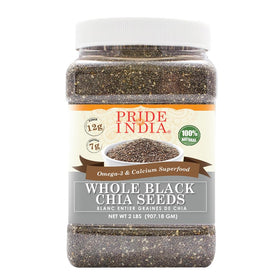 Pride Of India black chia seeds jar shown for easy daily use in smoothies and puddings.