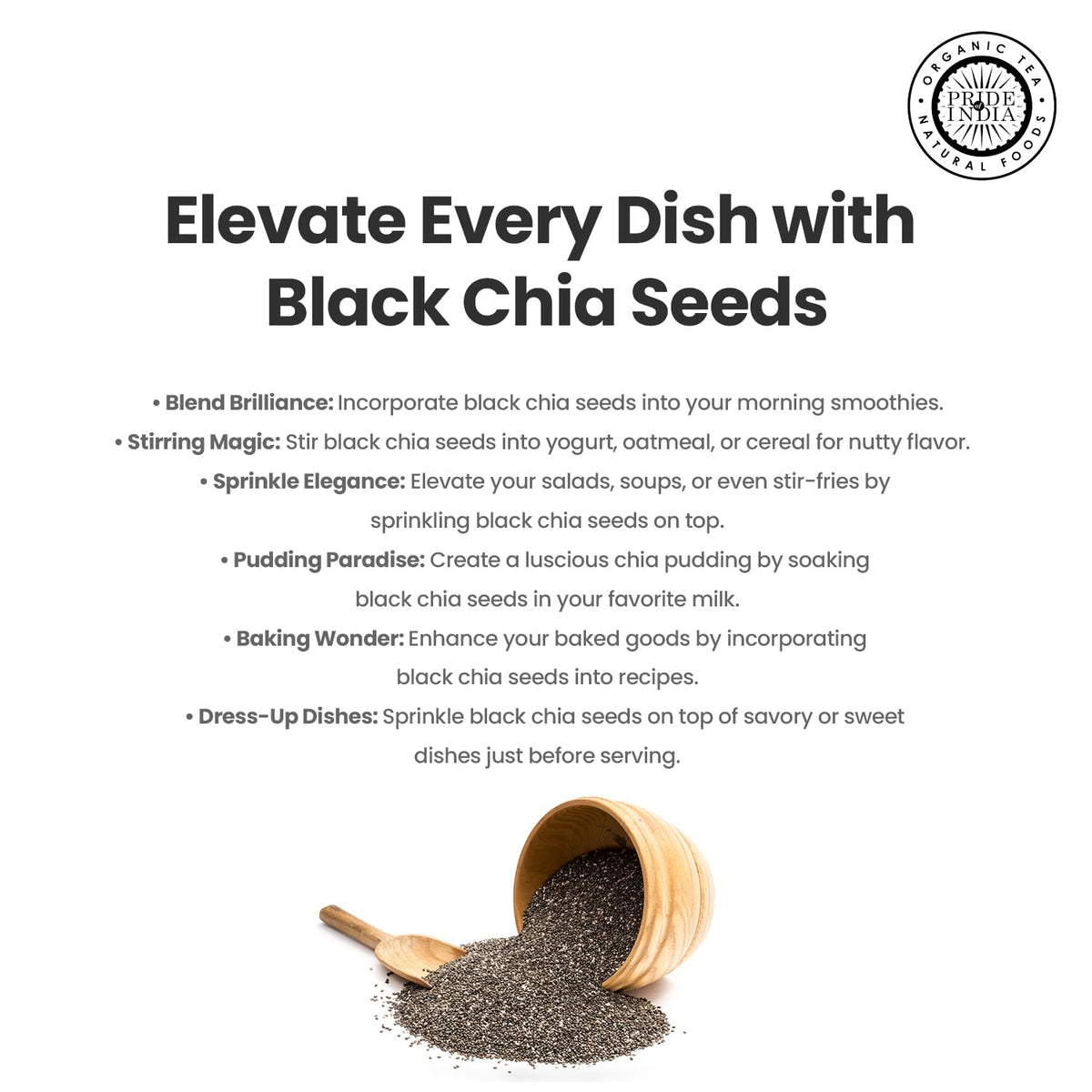 Pride Of India chia seeds in a smoothie bowl for fiber-rich breakfast.