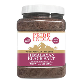 Pride Of India Himalayan black salt fine grind bottle pour enhances seasoning and flavor control.