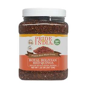 Pride Of India Natural Red Royal Quinoa bag ready to cook, protein-rich whole grain.