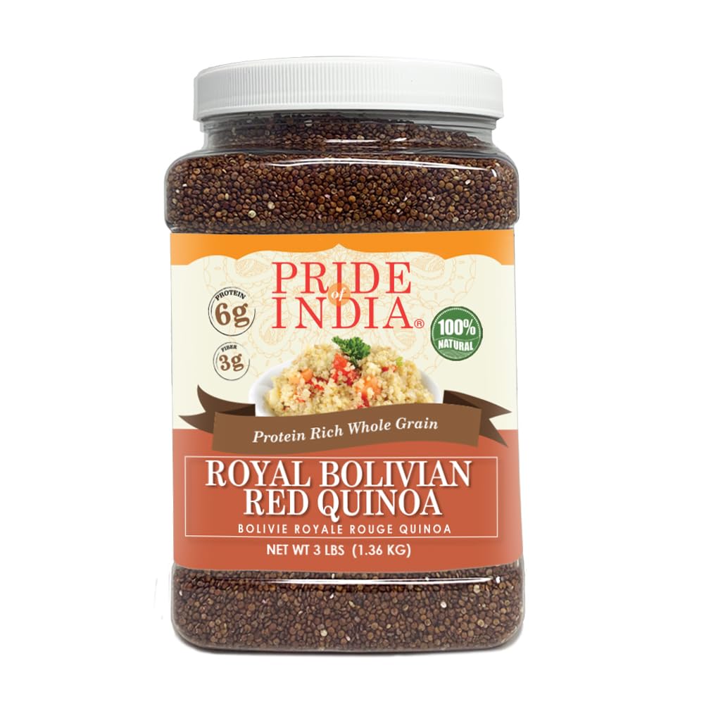 Pride Of India Royal Red Quinoa jar front, premium pantry staple for versatile meals