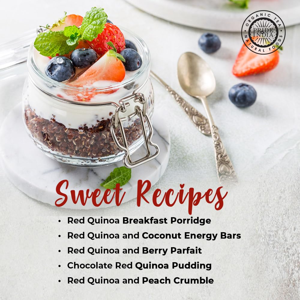 Pride Of India Red Royal Quinoa in baking, boosts protein in recipes.