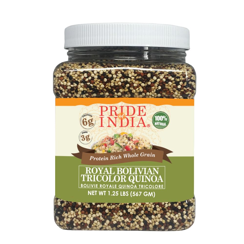 Pride Of India tri-color quinoa packaging ready for pantry storage