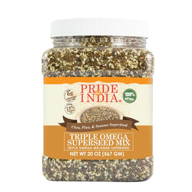 Pride Of India Triple Omega Superseed Mix jar with omega-3 rich seeds.