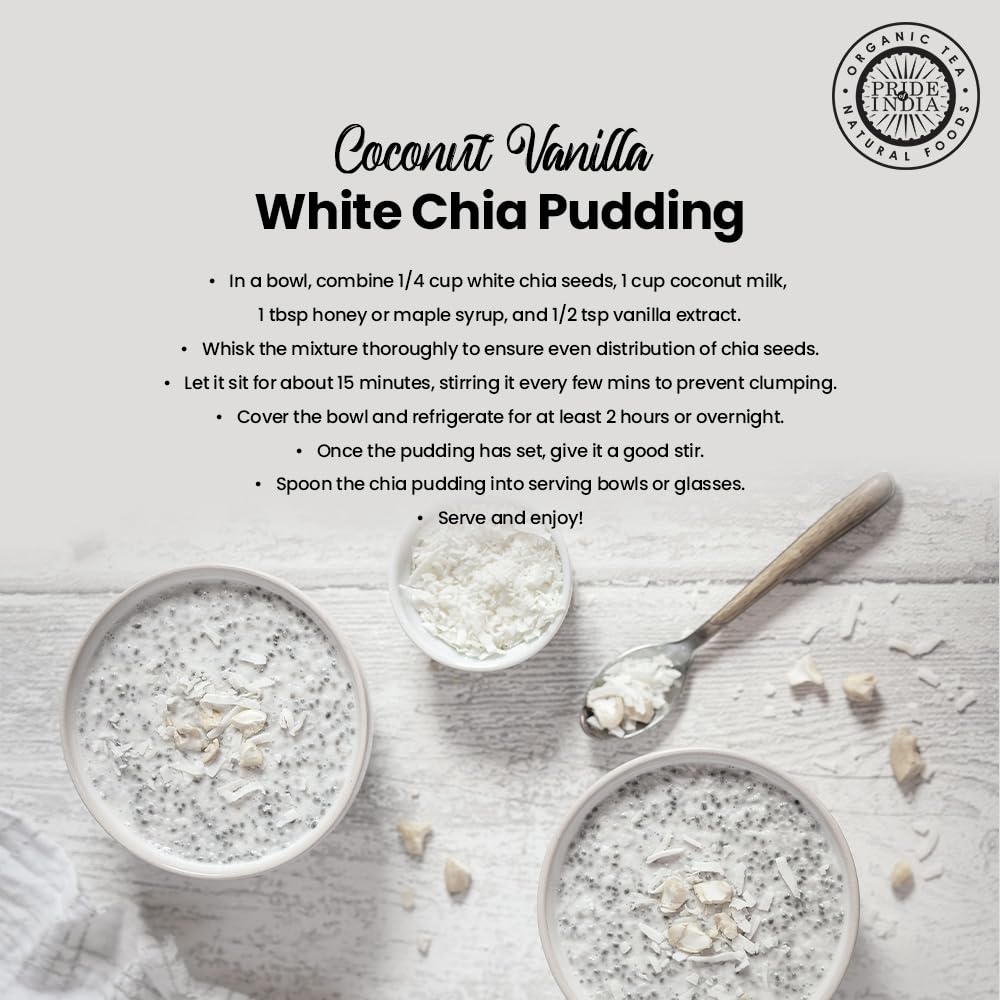 Pride Of India White Chia Seeds close-up, showing tiny seeds and texture