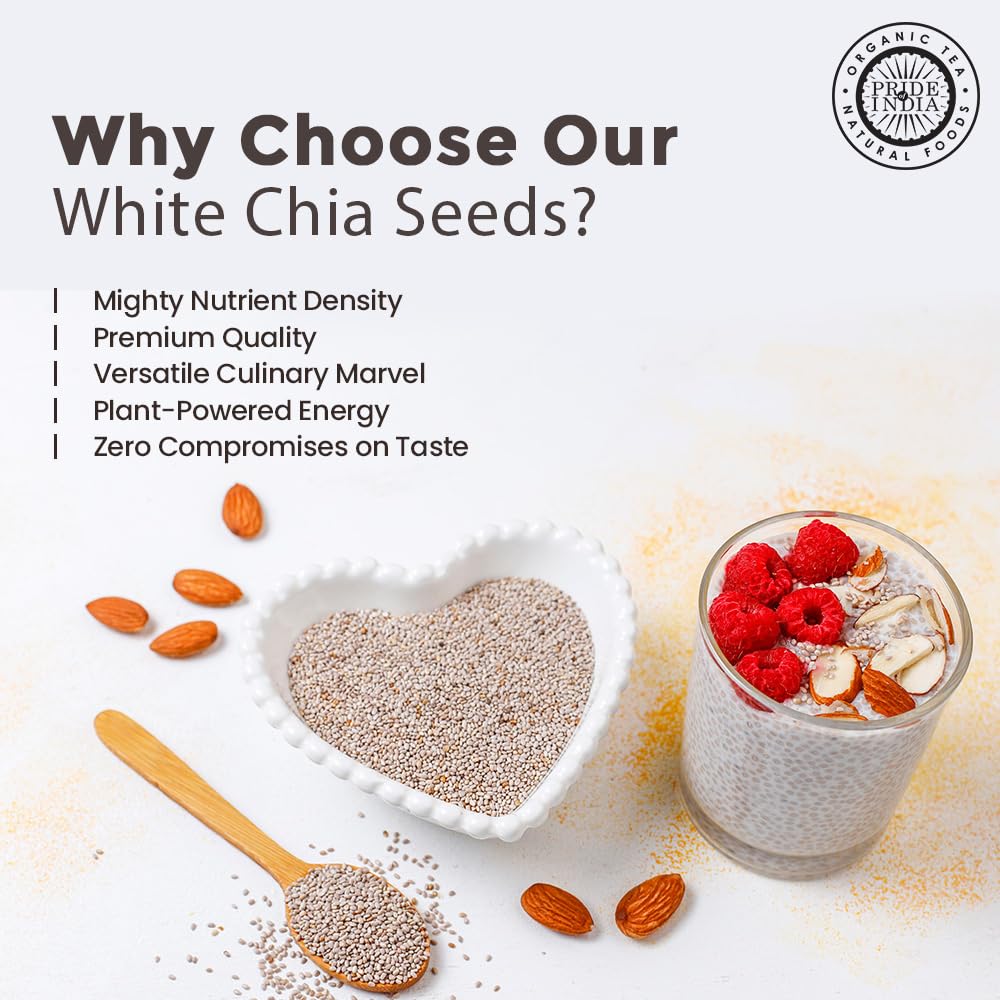 Pride Of India White Chia Seeds in pudding, creating creamy texture with plant-based nutrients