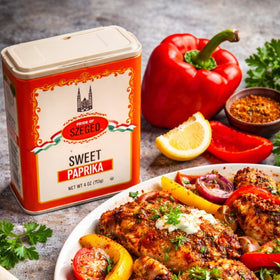 Pride Of Szeged Szeged Sweet Paprika label closeup confirms authentic paprika quality.