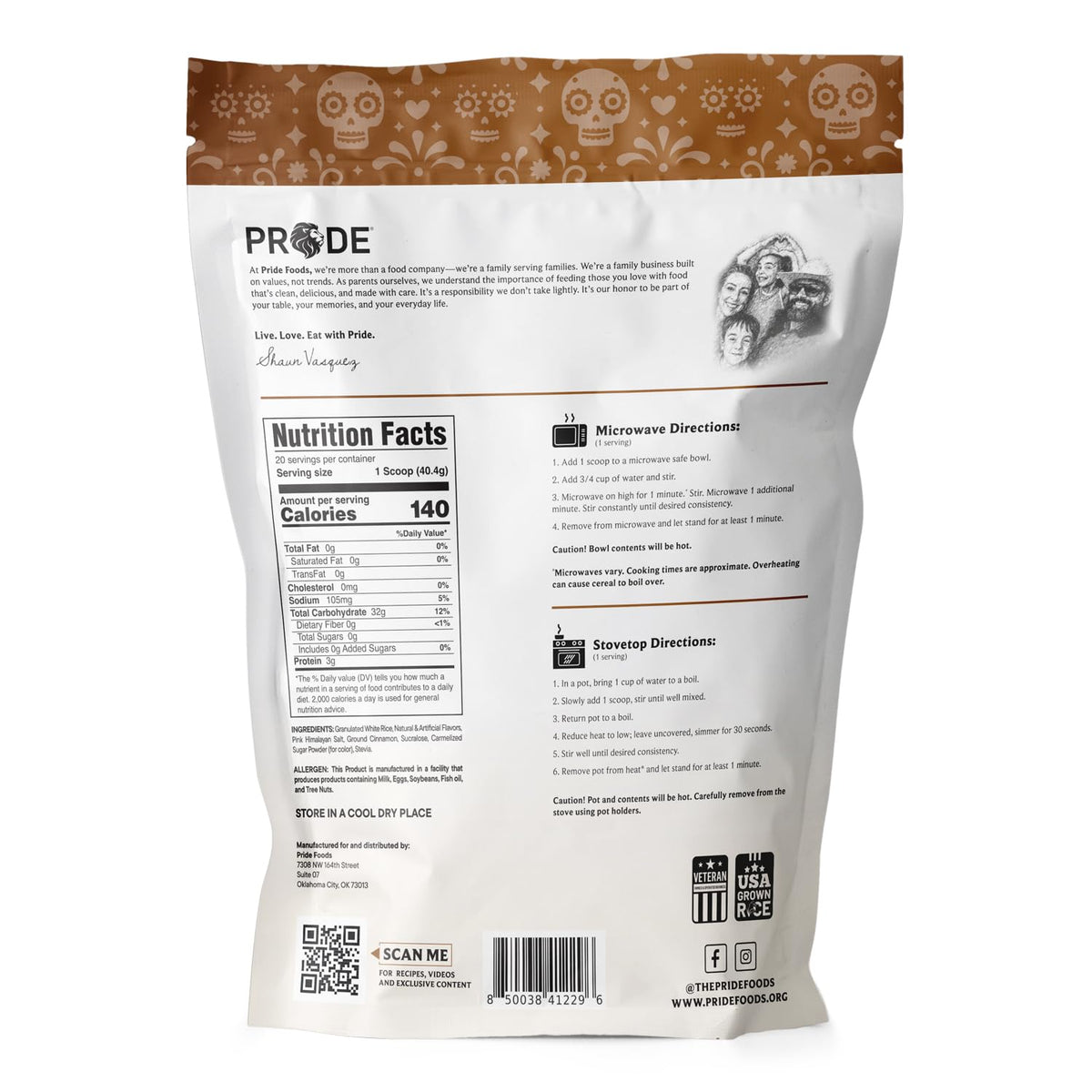 Pride Foods El Especial Rice ’N Grinds Churro pack shown, showcasing gluten-free, vegan-friendly formula.
