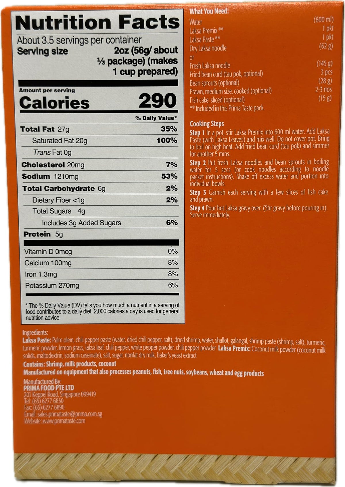 Prima Taste Laksa Kit 3-pack box opened, ready to cook laksa quickly