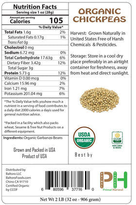 PRIMAL HARVEST garbanzo beans – US-grown, not irradiated, premium quality