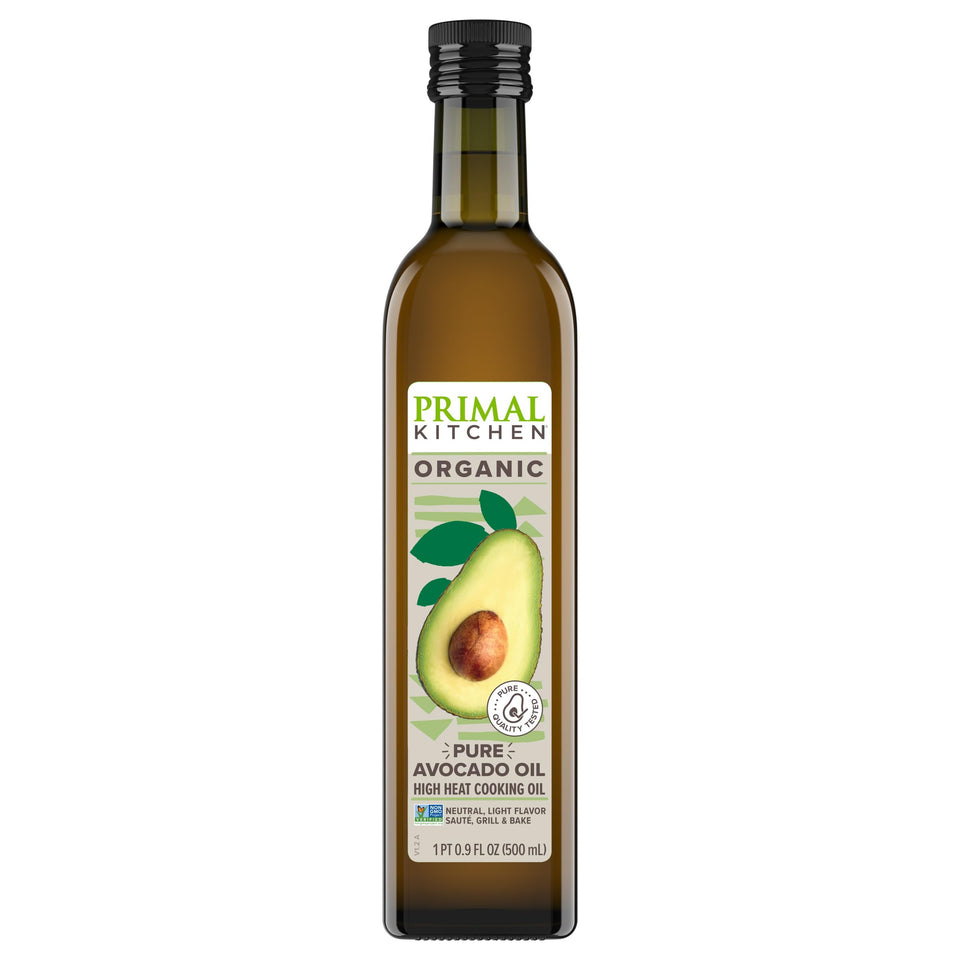 Primal Kitchen Avocado Oil 500ml bottle front, ideal for light sautéing and finishing dishes.