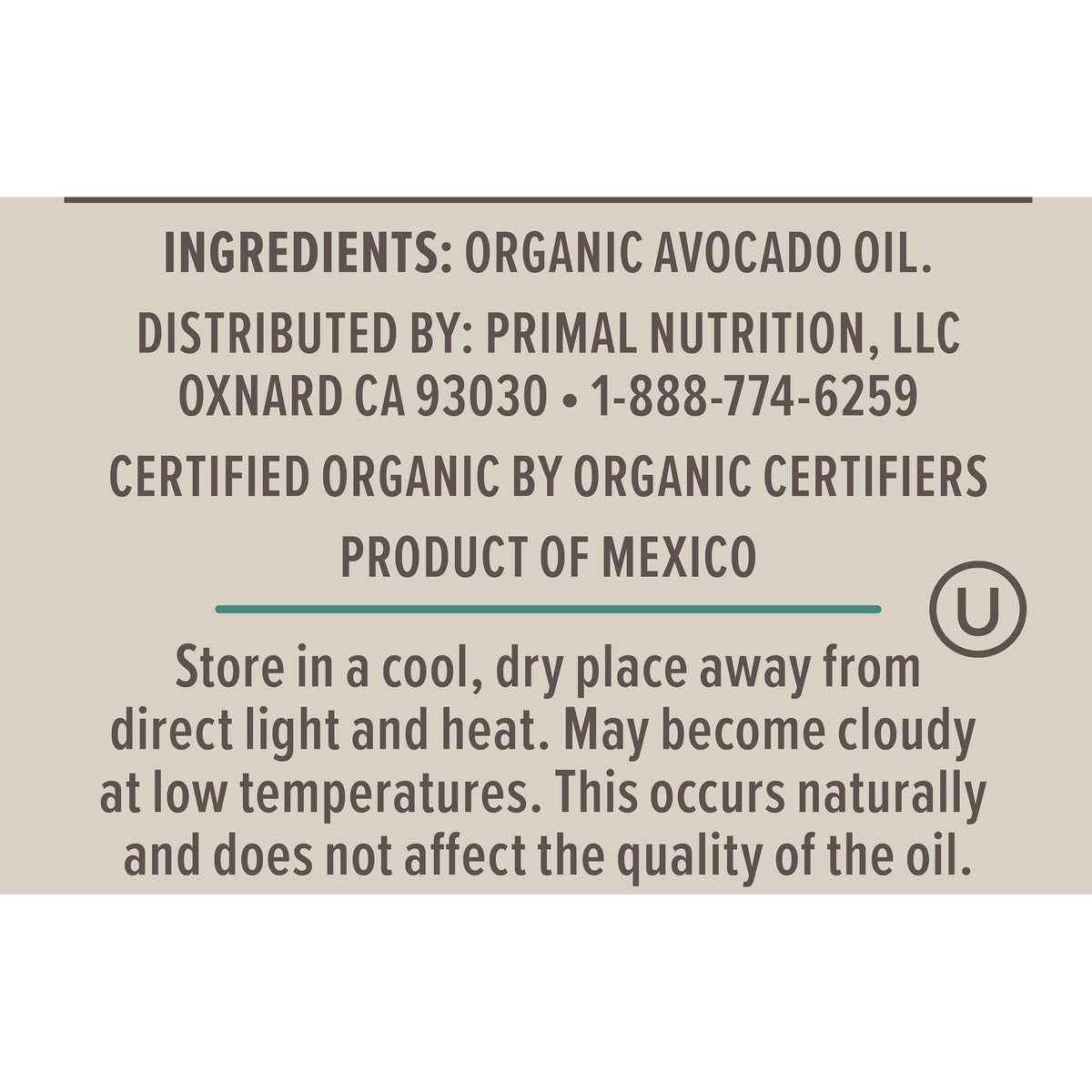 Primal Kitchen Avocado Oil 500ml label closeup highlighting organic quality and versatile use.