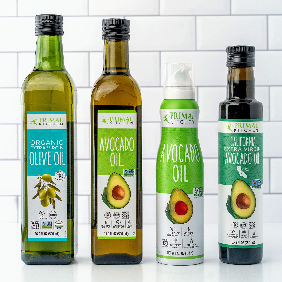 Primal Kitchen Avocado Oil kitchen scene ready for sautéing and roasting.