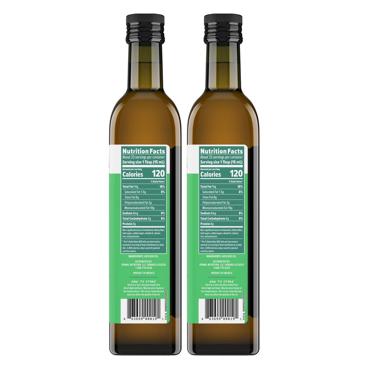 Primal Kitchen Avocado Oil label closeup highlighting certifications and purity.