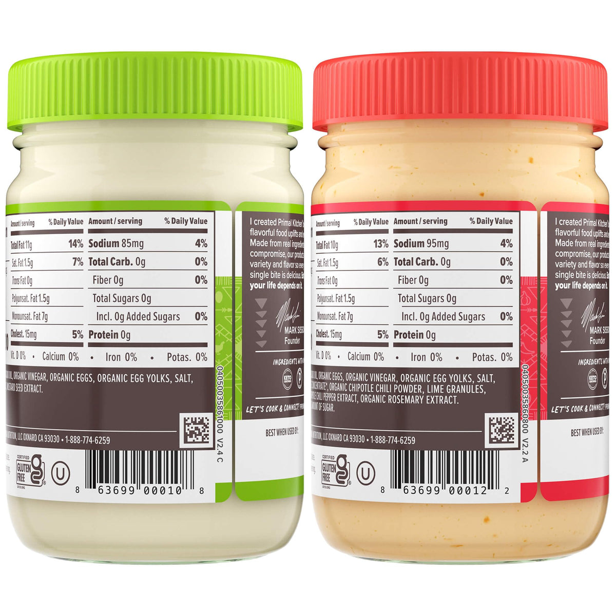 Primal Kitchen cage-free eggs icon, humane sourcing visible on pack.