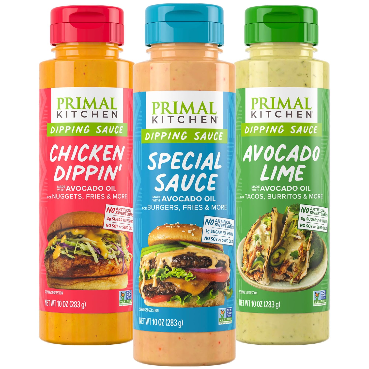 Primal Kitchen Chicken Dippin' bottle pour for dipping chicken tenders.