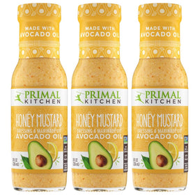 Primal Kitchen Honey Mustard Vinaigrette bottle pour for smooth, even salad coating
