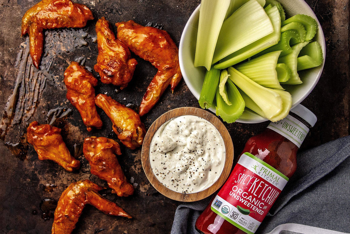 Primal Kitchen Ketchup in meal prep scene showing no cane sugar