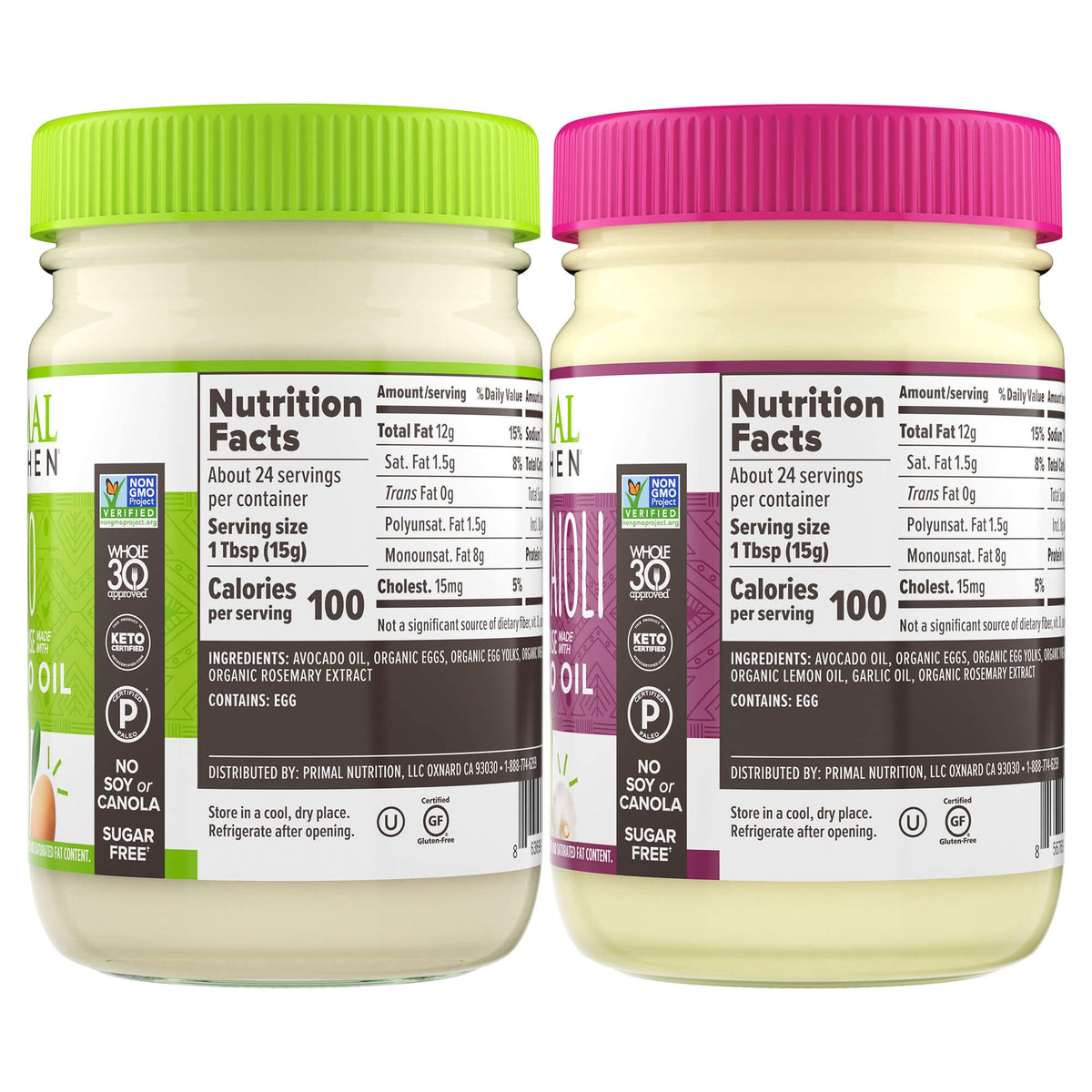 Primal Kitchen Garlic Aioli bottle with avocado oil for dipping.
