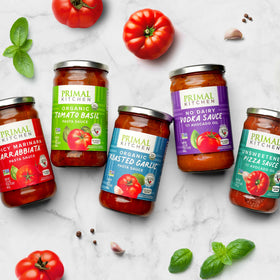 Primal Kitchen No Dairy Vodka Sauce used as dipping sauce with gluten-free bread.