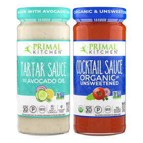 Primal Kitchen Tartar Sauce bottle adds creamy herb flavor to fish prep