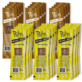 Primal Spirit Foods vegan jerky 24-pack packaging for on-the-go snacking