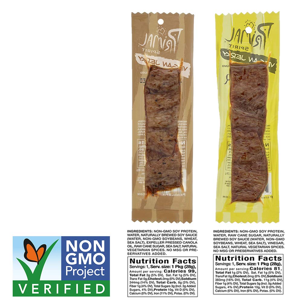 Primal Spirit Foods vegan jerky texture close-up showing chewy bite