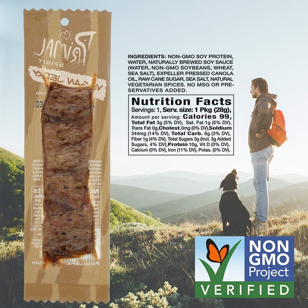 Primal Spirit Vegan Jerky Classic Hickory Smoked single 1oz serving for quick protein.