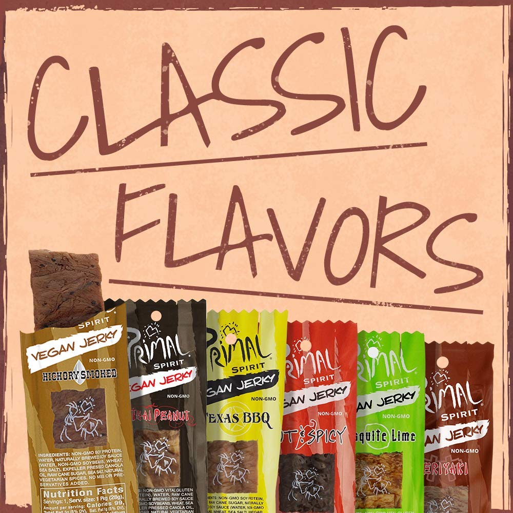 Primal Spirit Jerky Classic Hickory Smoked nutrition facts panel emphasizes 10 g protein per serving.