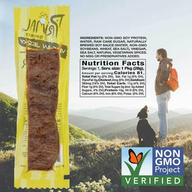 Primal Spirit Vegan Jerky Non-GMO certification badge signals quality.