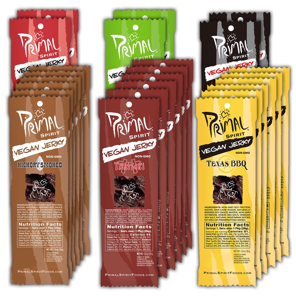 Primal Spirit Foods vegan jerky teriyaki slices for on-the-go protein
