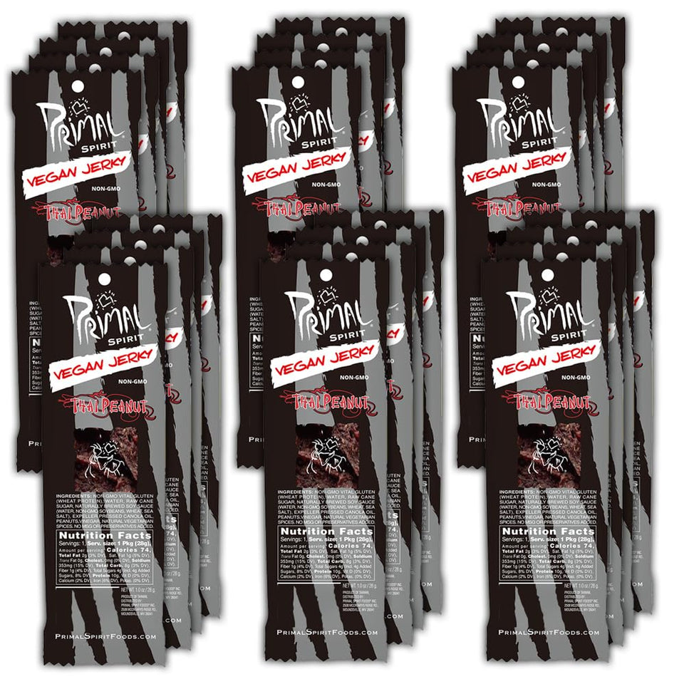 Primal Strips Thai Peanut vegan jerky stick ideal for on-the-go snacking