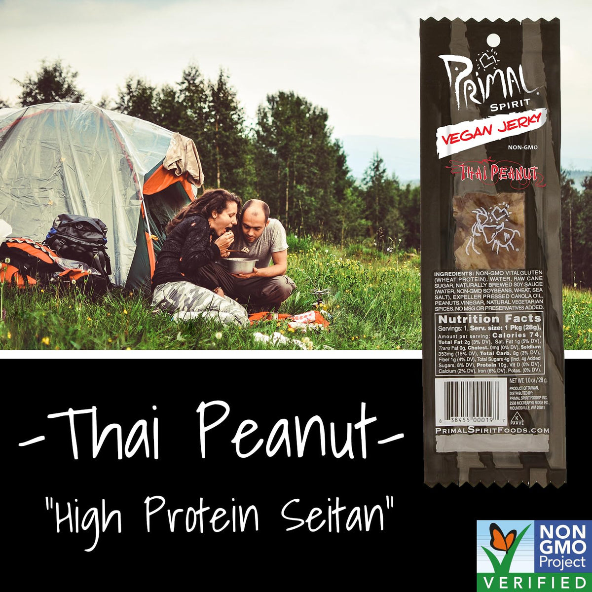 Primal Strips Thai Peanut packaging showing 24 single-serving sticks