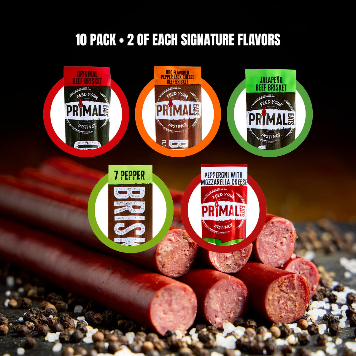 Primal Eats Jalapeño flavor beef brisket stick for a spicy on-the-go snack.