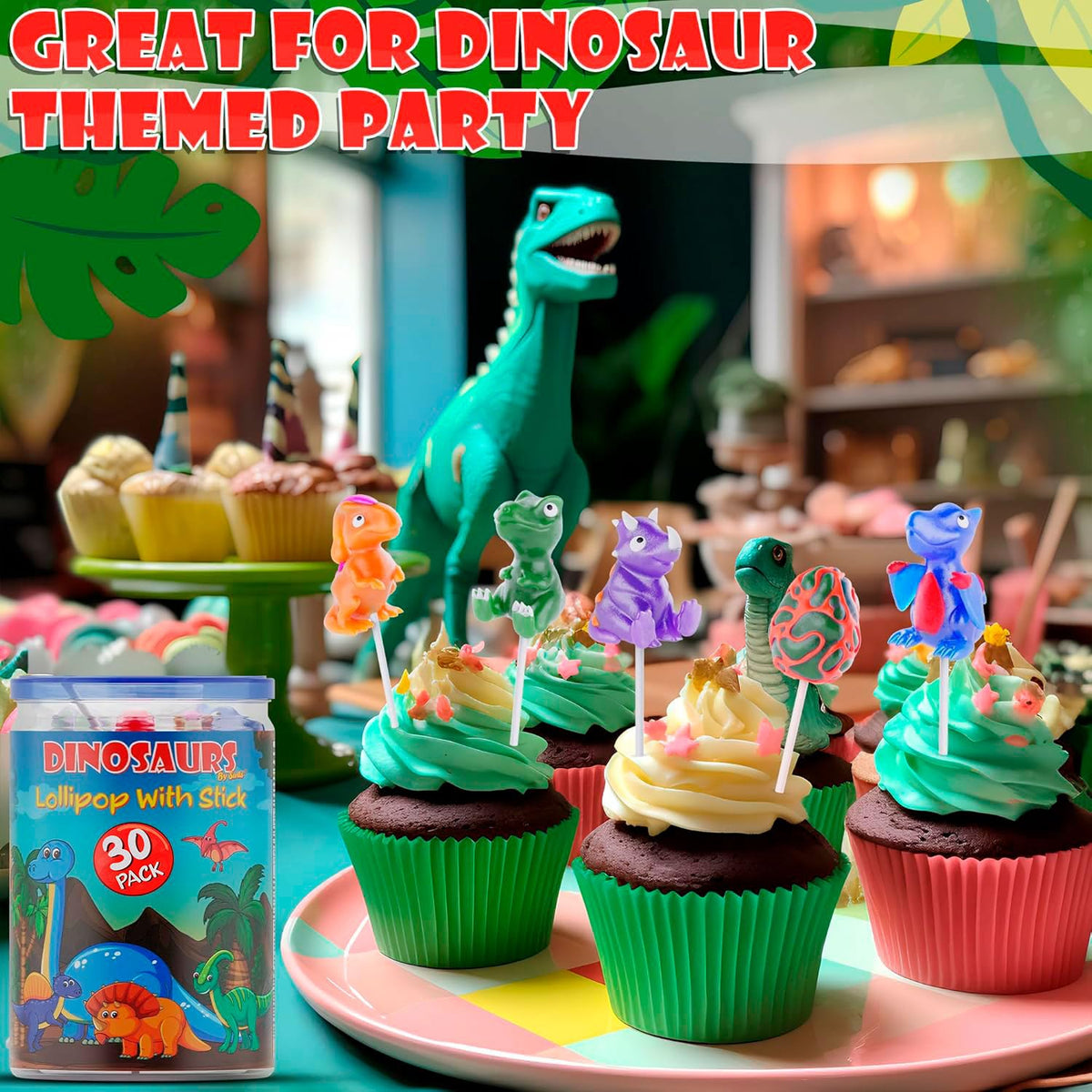 Primary Colors Candy dinosaur lollipop T-Rex showcases bold blue raspberry flavor in a fun bite.
