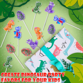 Primary Colors Candy dinosaur lollipop Velociraptor excites kids with realistic shapes for dino-themed decor.