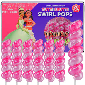 Primary Colors Candy Disney Princess Swirl Lollipops front view with bright colors, ideal for cupcake toppers