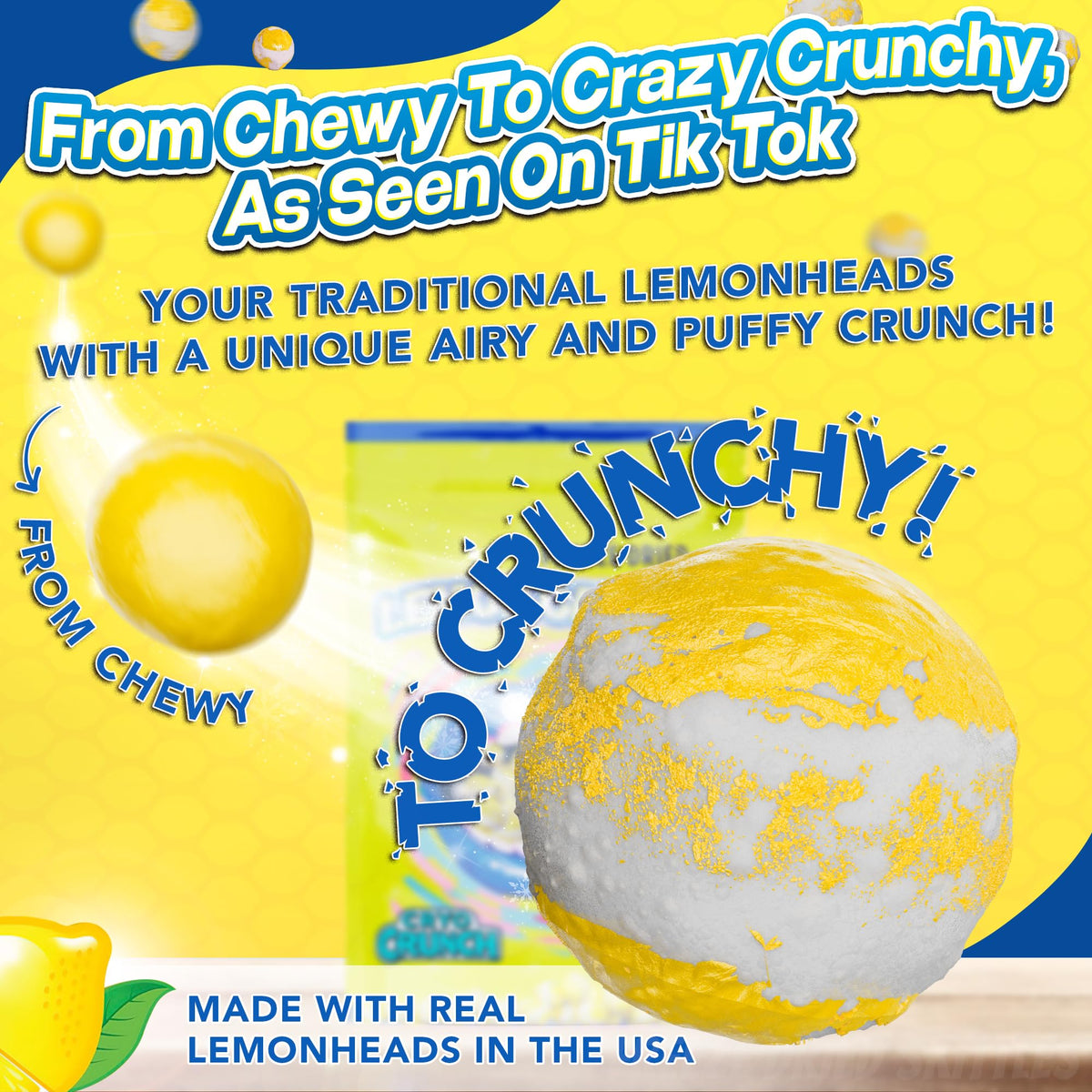 Primary Colors Candy lemon heads show a crystalline crunch for a unique bite