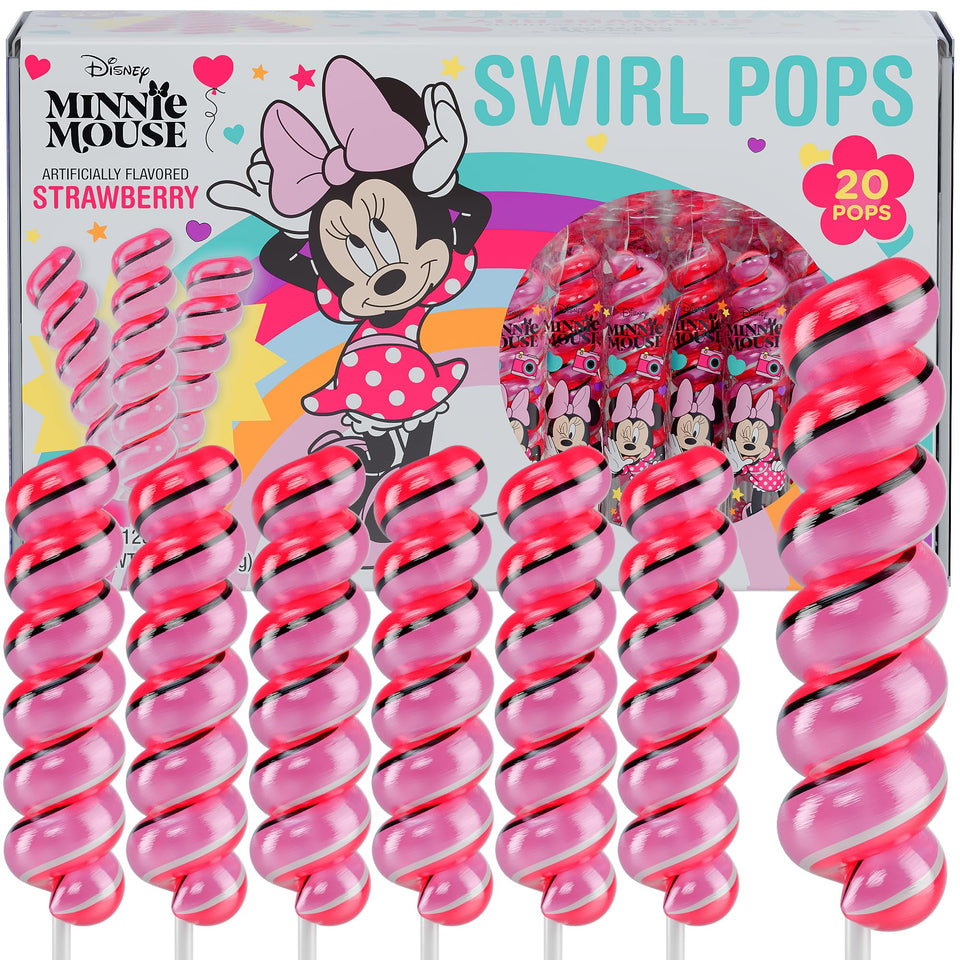 Primary Colors Candy Minnie Mouse swirl lollipops 20pk, perfect party favors for a Disney celebration.