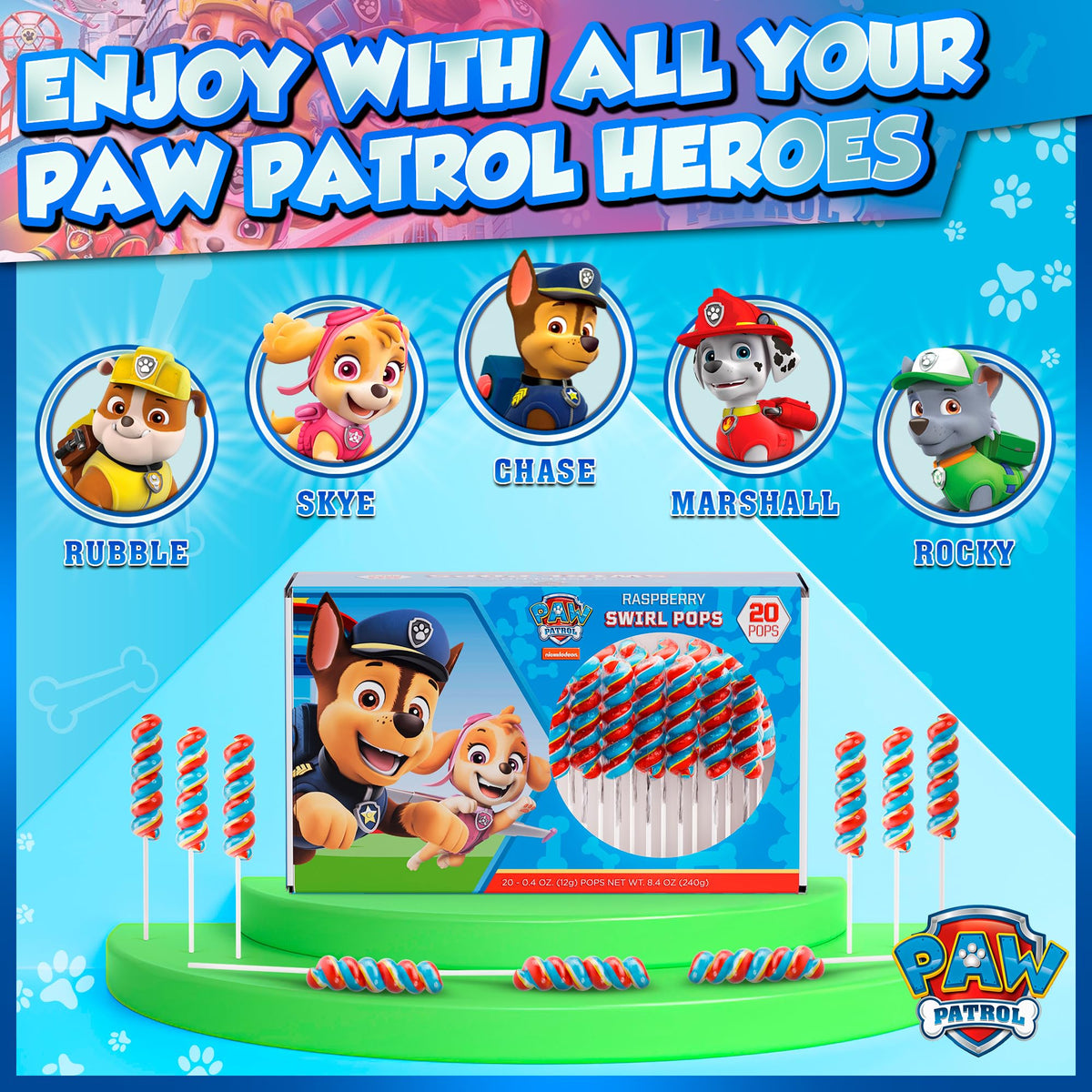 Primary Colors Candy Paw Patrol swirl lollipops box top view for easy prep