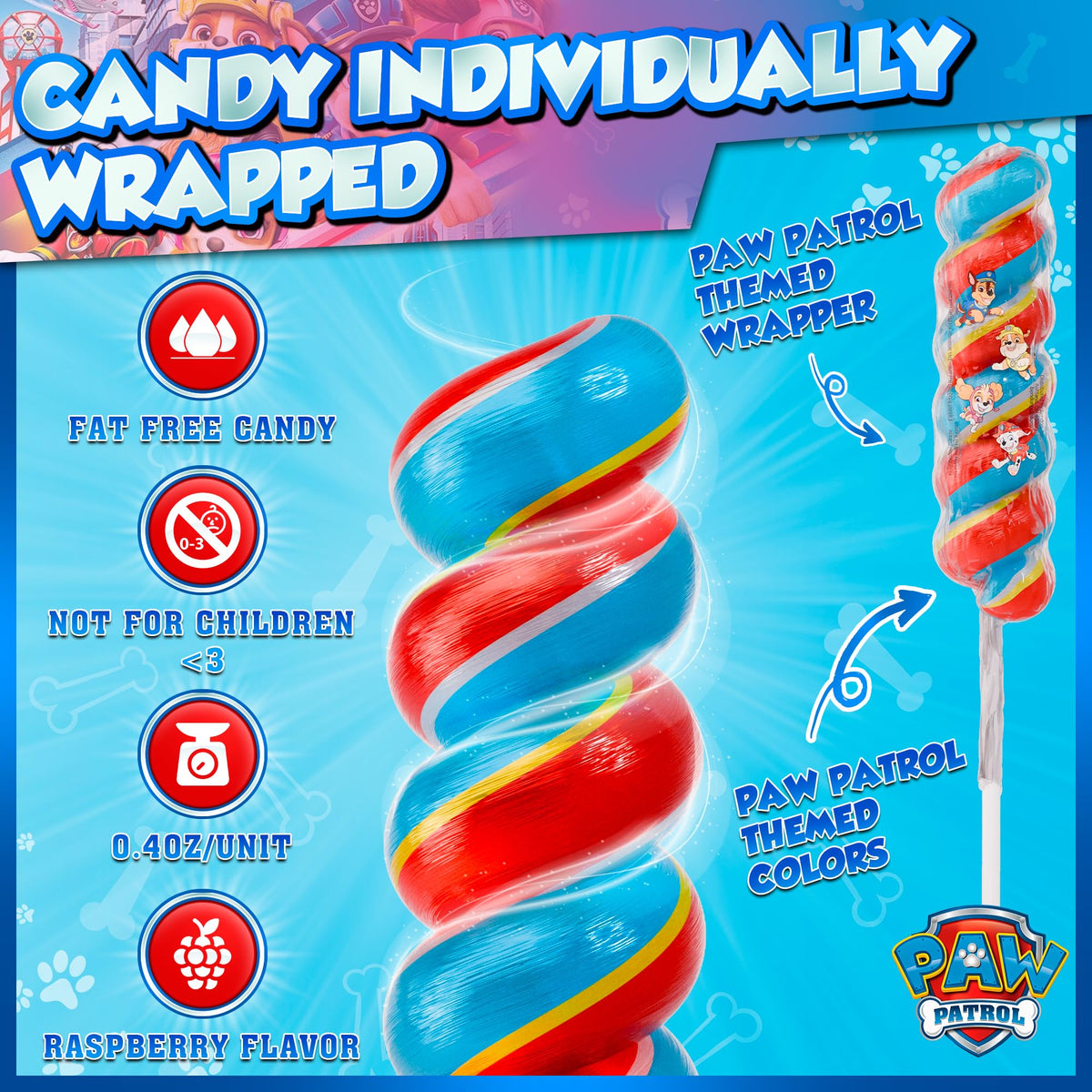 Primary Colors Candy Paw Patrol swirl lollipops assortment for hero-themed party snacks