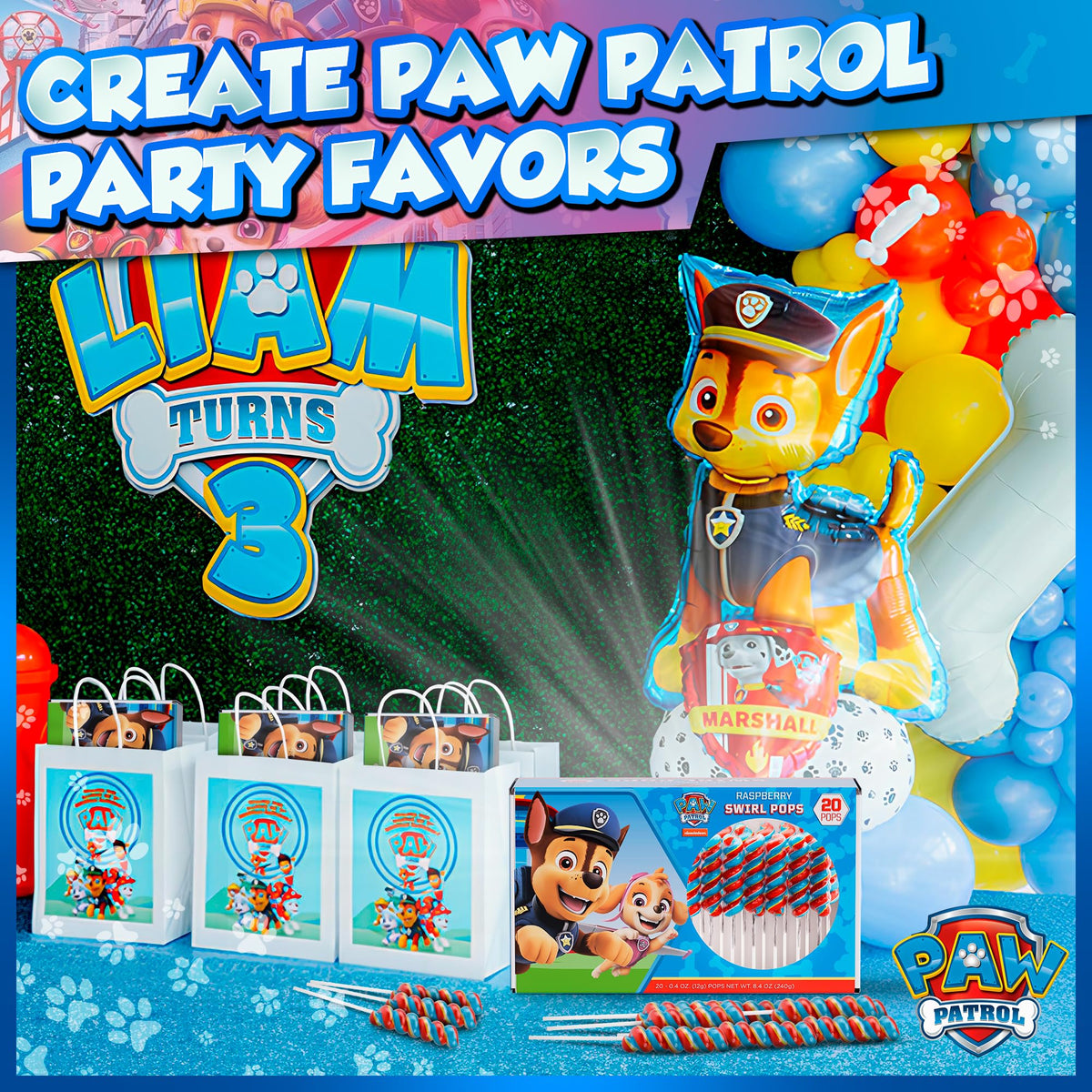 Primary Colors Candy Paw Patrol swirl lollipop Marshall wrapper for kids' treats